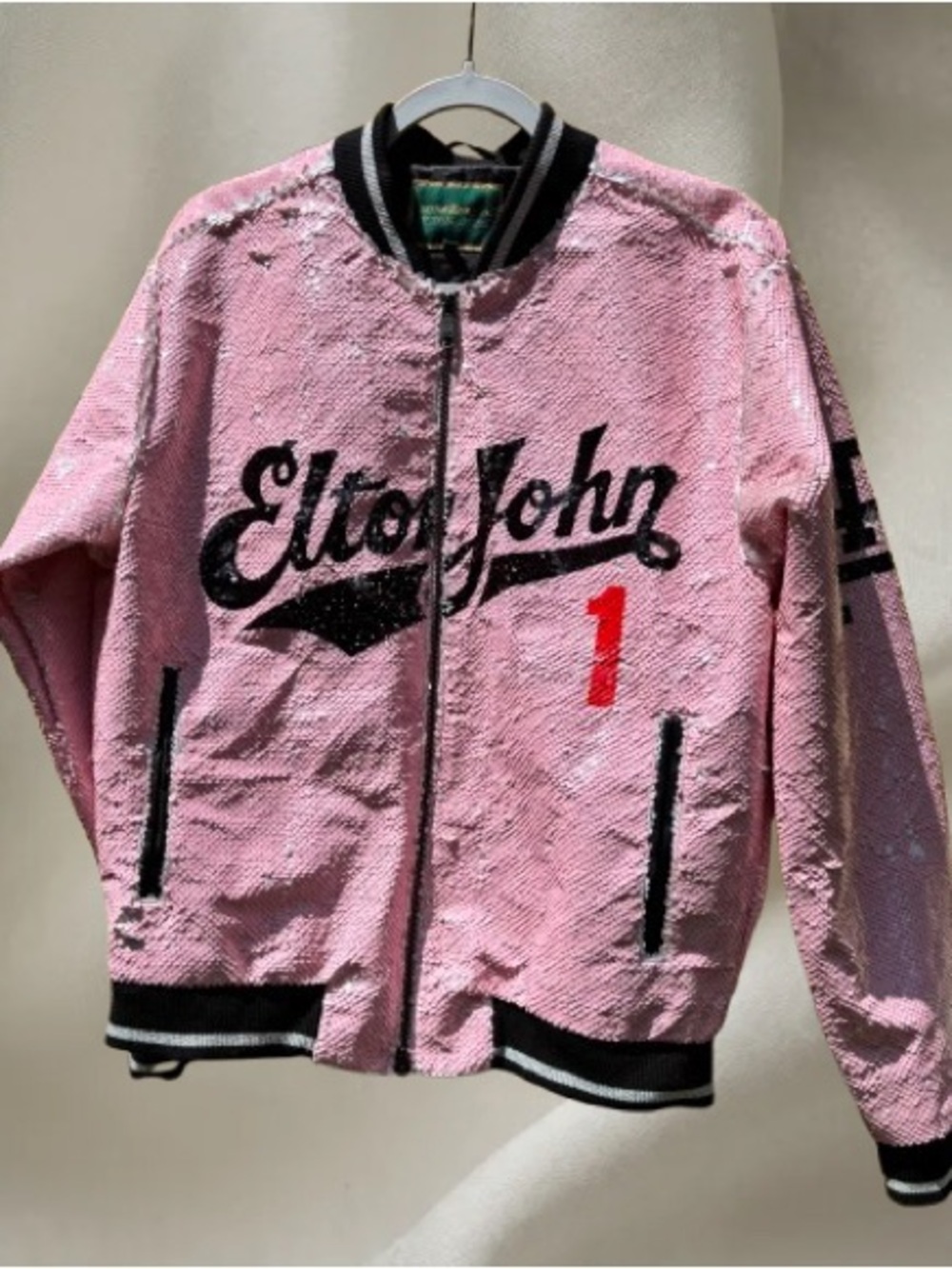 Teddy Fresh Pink Elton John Sequin Bomber Jacket